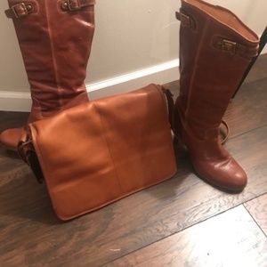 coach camel boot with a bag